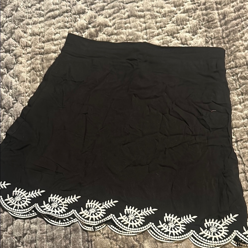 Elegant Black Skirt with White Embroidery